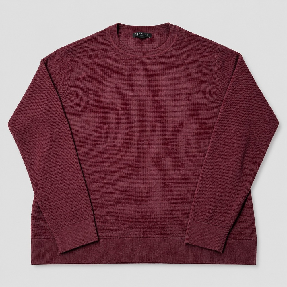 Banana Republic Mens L Supima Cotton Waffle Knit Crewneck Sweater Burgundy
